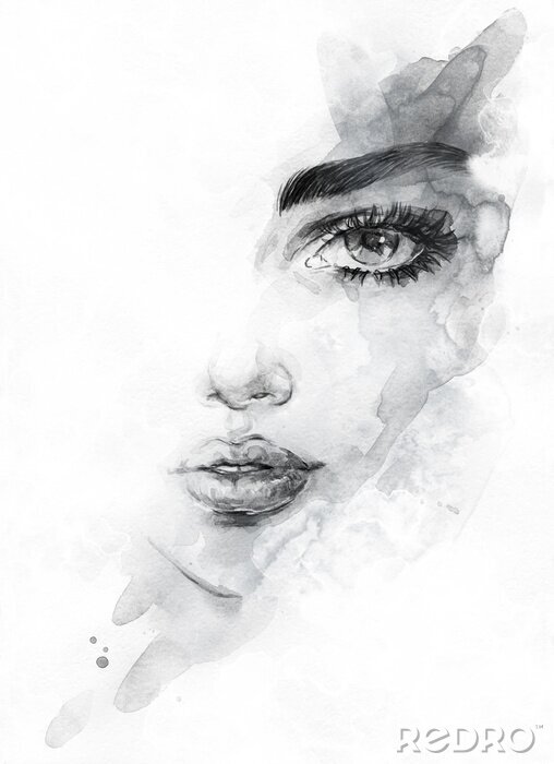 Fotobehang Portret van een mooie vrouw in de schaduw gestelde illustratie