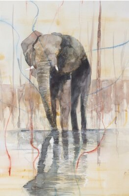 Fotobehang Portret van een olifant geschilderd in aquarel