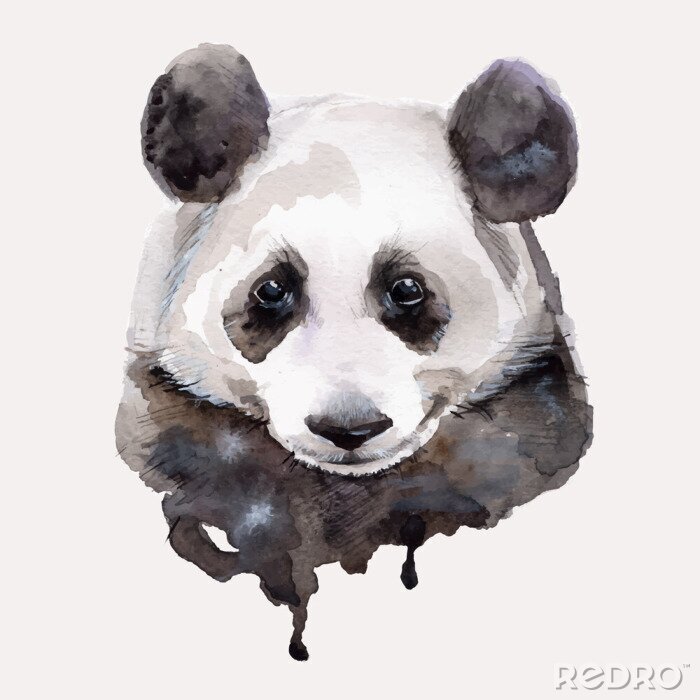Fotobehang Portret van een panda in aquarel