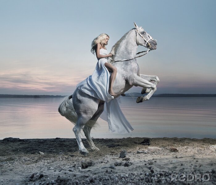 Fotobehang Portret van een vrouw te paard