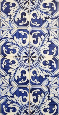 Fotobehang Portuguese azulejo style decorated ceramic tiles background