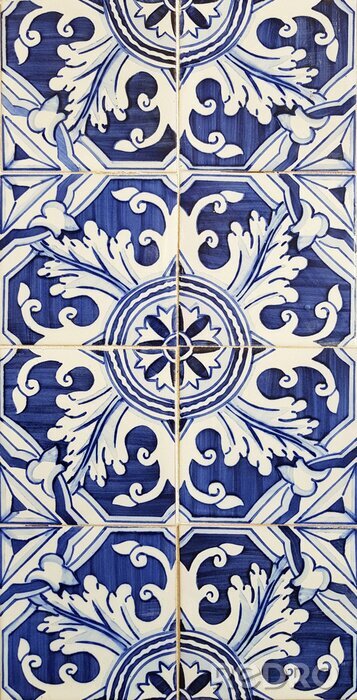 Fotobehang Portuguese azulejo style decorated ceramic tiles background