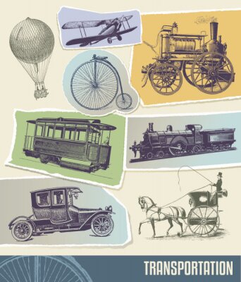 Fotobehang Poster van motorisatie met treinen