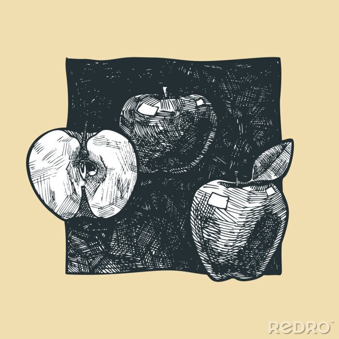 Fotobehang Potloodschets appels