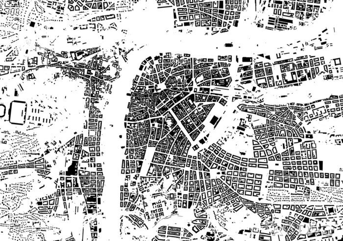 Fotobehang Praag zwart wit stadsplan - straat textuur