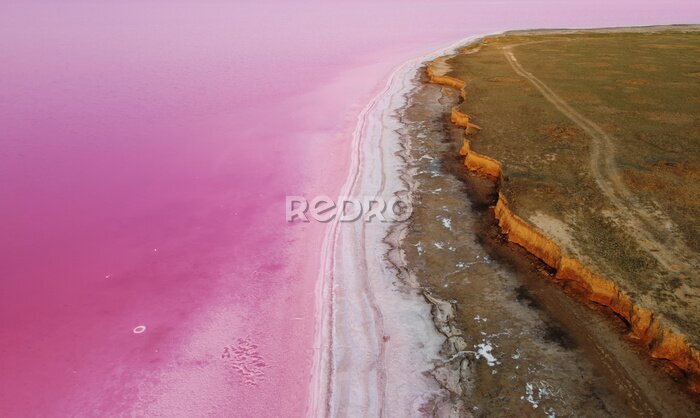 Fotobehang Prachtig landschap met een roze meer