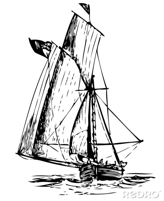 Fotobehang Prent met geschetste zeilboot