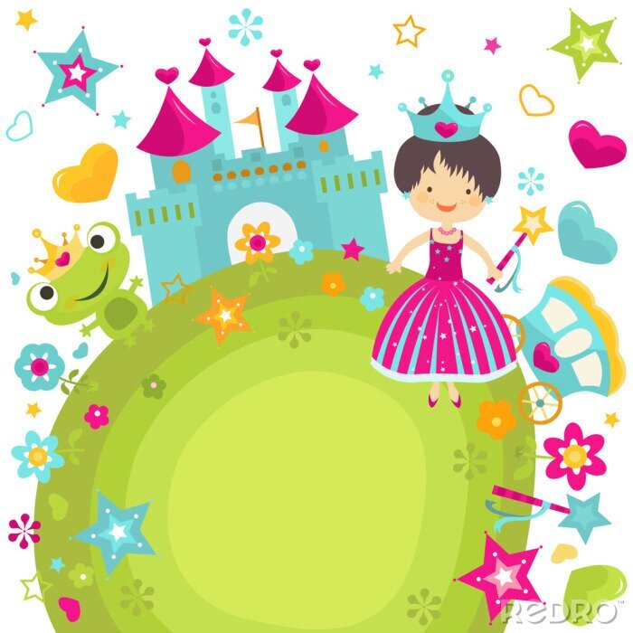 Fotobehang Prinsessenkasteel en kikker in de kroon