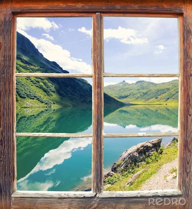 Fotobehang Raam met uitzicht op de Tappenkarsee
