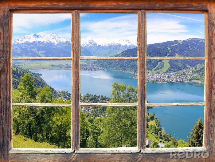 Fotobehang Raam met uitzicht op Zell am See