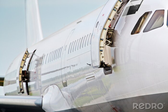 Fotobehang Rechts boord van vliegtuig in close-up luchthaven