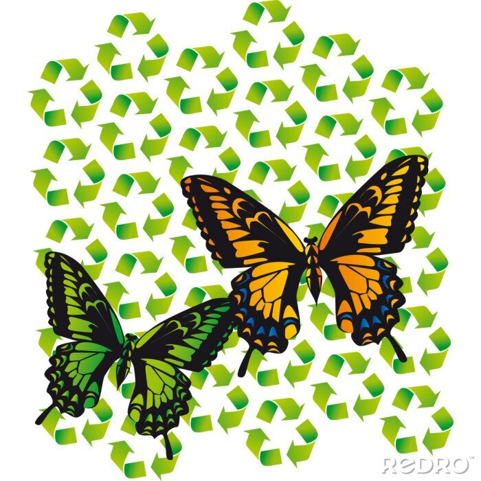 Fotobehang Recycling illustratie met vlinders