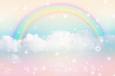 Fotobehang Regenboog aan de hemel met wolken en sterren