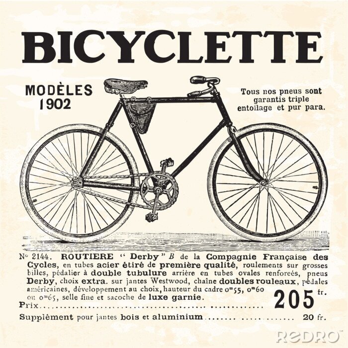 Fotobehang Retro fiets op oud papier