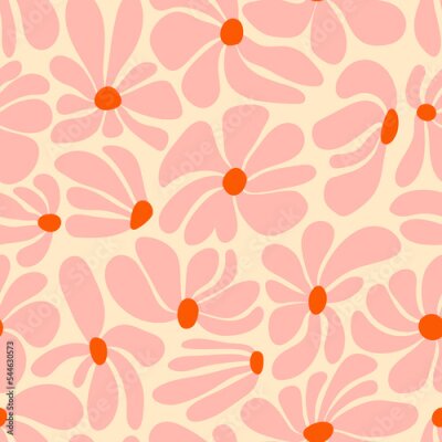 Fotobehang Retro groovy flower power background. Vintage 1970s floral seamless pattern. Hippie fun wallpaper. 1960s vector print for fabric, wrapping paper, stationery