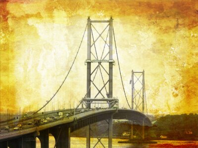 Fotobehang Retro illustratie met een brug
