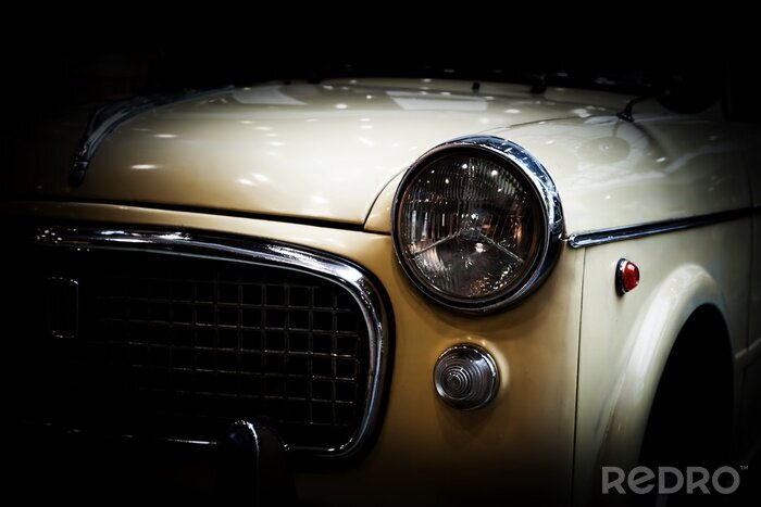 Fotobehang Retro klassieke auto op een zwarte achtergrond. Wijnoogst, elegant