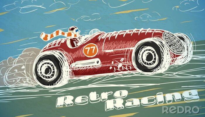 Fotobehang Retro racewagen poster