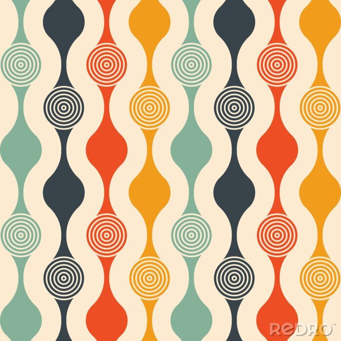 Fotobehang Retro seamless pattern - colorful nostalgic background design with circles
