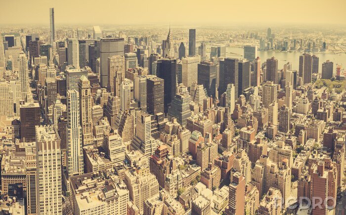 Fotobehang Retro stylized aerial view of Manhattan, New York City, USA.
