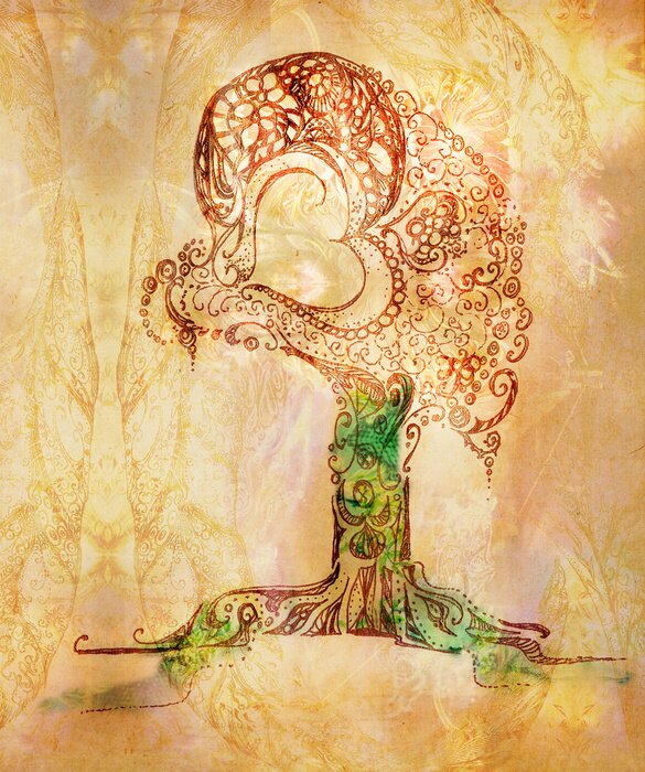 Fotobehang Retro tekening van een boom