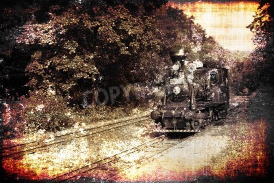 Fotobehang Retro trein zoals geschilderd