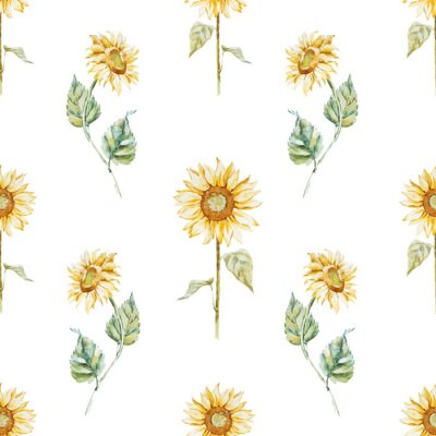 Fotobehang Retro zonnebloemen op een witte achtergrond