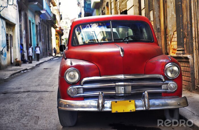 Fotobehang Rode auto in Havana