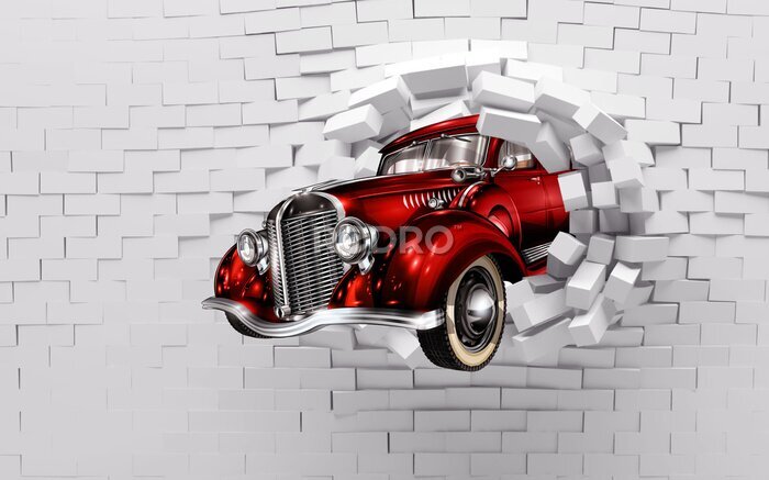 Fotobehang Rode automuur 3D