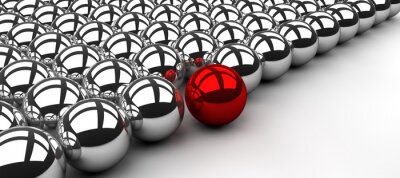 Fotobehang Rode bal tussen metalen ballen