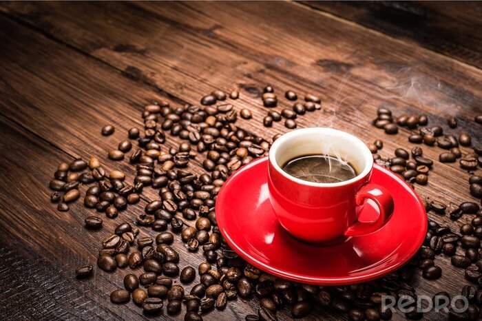 Fotobehang Rode beker met koffie