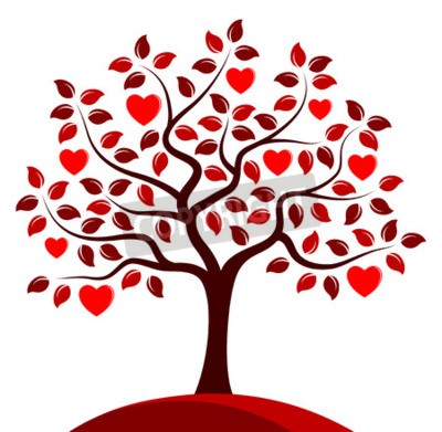 Fotobehang Rode boom met hartjes