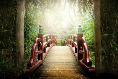 Fotobehang Rode brug in Japanse stijl