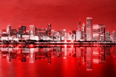 Fotobehang Rode skyline van Chicago