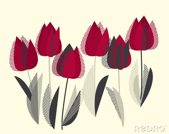 Fotobehang Rode tulpen met zwarte bladeren