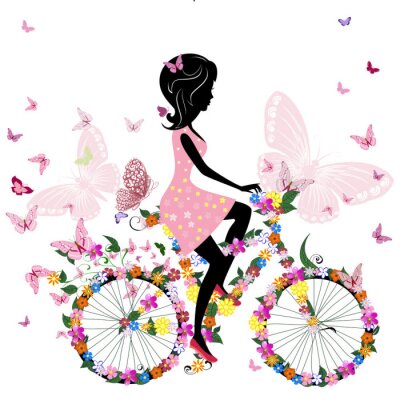 Fotobehang Romantisch ontwerp met vlinders op een fiets