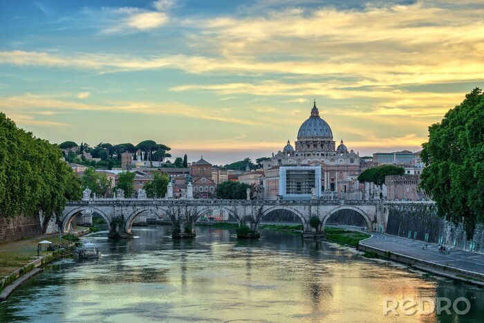 Fotobehang Rome en zonsondergang over de rivier