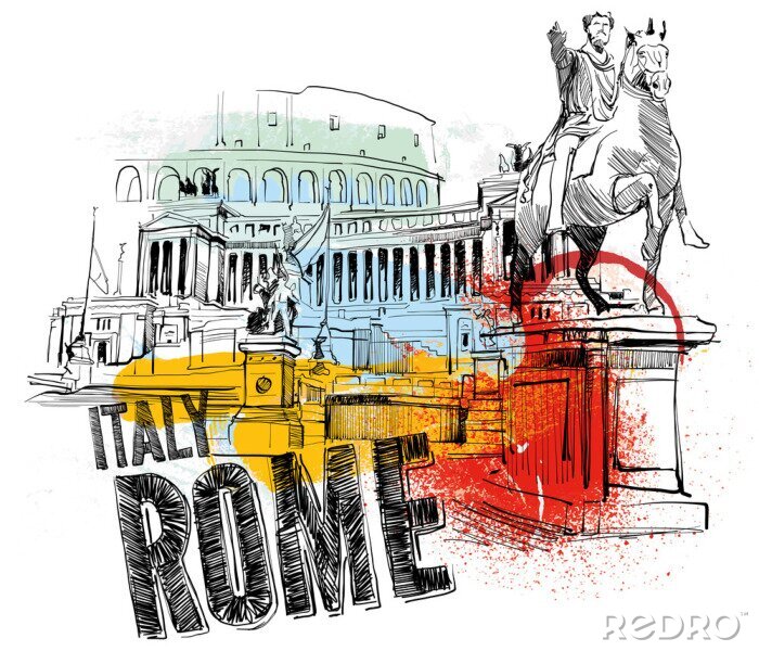 Fotobehang Rome Italië tekening