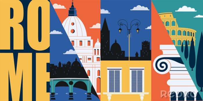 Fotobehang Rome, Italy vector banner, illustration. City skyline, historical buildings in modern flat design