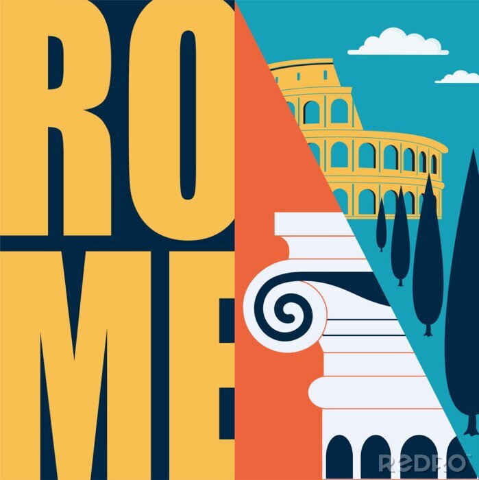Fotobehang Rome, Italy vector illustration, postcard. Travel to Rome modern flat graphic design element