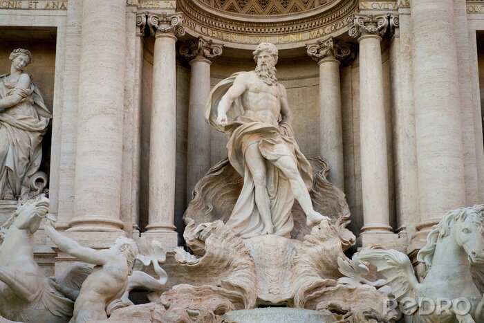 Fotobehang Romeinse fontein met een beeldhouwwerk