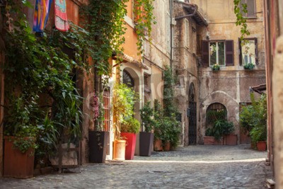 Fotobehang Romeinse straat. Italië. oude straatjes in Trastevere