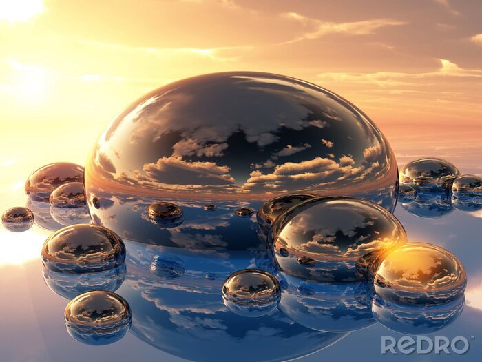 Fotobehang Ronde 3D objecten en zon