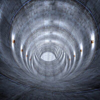 Fotobehang Ronde betonnen tunnel met verlichting