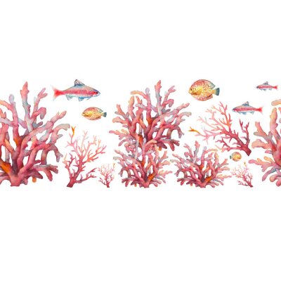 Fotobehang Rood koraalrif en vissen