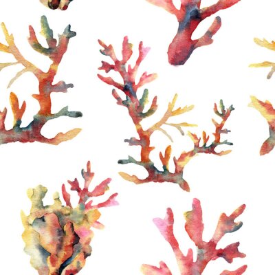 Fotobehang Rood koraalrif in aquarel