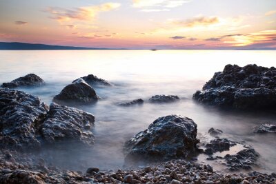 Fotobehang Rotsen, zee en zonsondergang