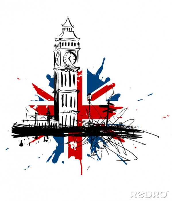 Fotobehang Royaume-Uni Big Ben drapeau
