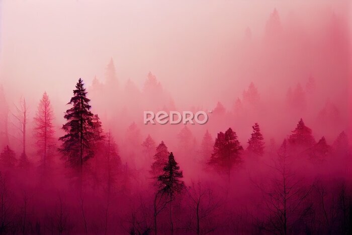 Fotobehang Roze bos in de mist