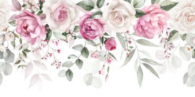 Fotobehang Roze en wit roze bloemen op een slinger
